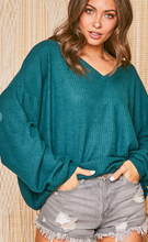 Load image into Gallery viewer, Long Sleeved Hunter Green Waffle Knit Sweater
